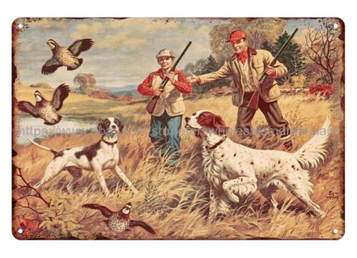 Hunting Quail - ย้อนยุคชนบทโลหะสำหรับนักล่าสุนัขล่าสัตว์ป้ายโลหะดีบุกนกกระทา