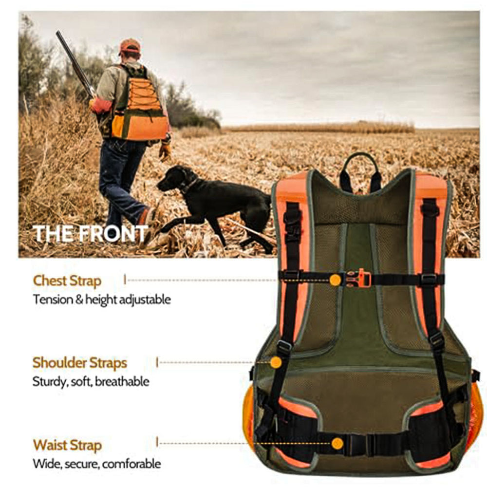 Hunting Quail - เสื้อกั๊กยุทธวิธีสำหรับการล่าสัตว์บนที่ราบสำหรับผู้ชาย กระเป๋าเป้สะพายหลังสำหรับล่าไก่ฟ้า กระเป๋าสะพายแบบสายรัดสำหรับล่าสัตว์ปีก พร้อมกระเป๋าใส่ของสำหรับล่านกกระทา