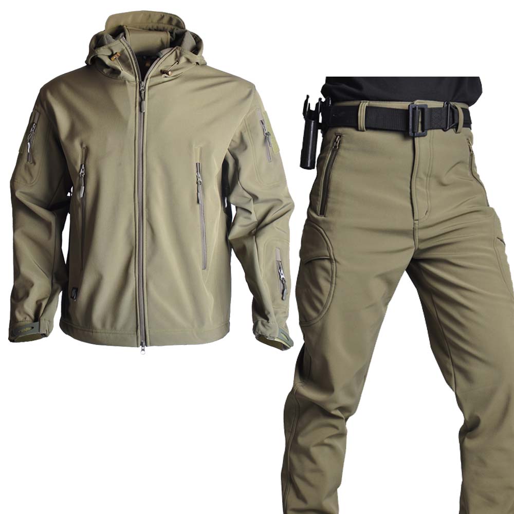 Safari Outdoor Hunting Jackets - ชุดเครื่องแบบกลางแจ้งแจ็คเก็ตยุทธวิธีกางเกงผ้าฟลีซเปลือกนิ่มลายซาฟารีกันลมเสื้อผ้าผู้ชายเสื้อผ้าสำหรับต่อสู้