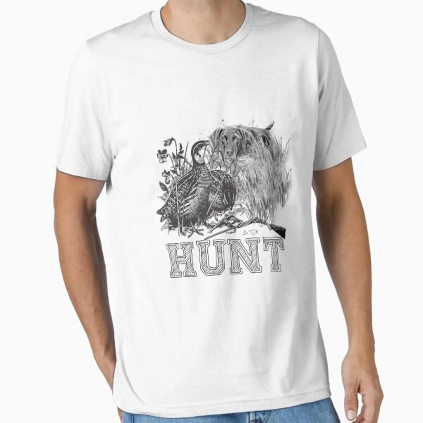 Hunting Quail - เสื้อยืดลายกราฟิกวินเทจลายล่าสัตว์นกกระทาพร้อมสุนัข ระบายอากาศได้ดี สไตล์สตรีทแวร์ เหมาะสำหรับสวมใส่ในชีวิตประจำวัน แบบยูนิเซ็กส์ ใช้งานได้หลากหลาย