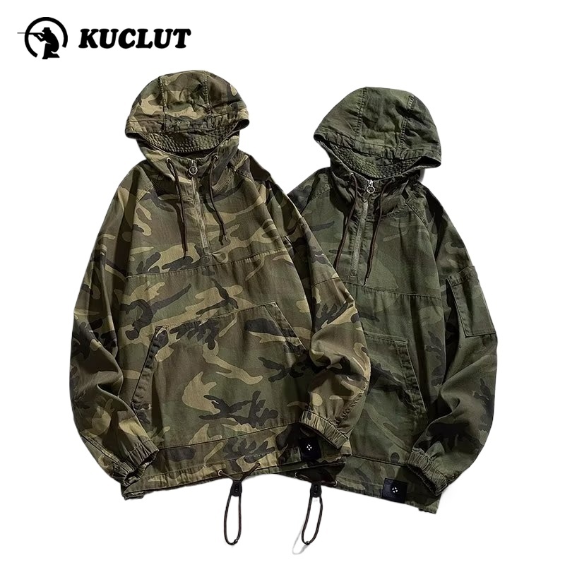 Safari Outdoor Hunting Jackets - อินเทรนด์Outerwearฤดูใบไม้ผลิHooded Camouflage Jacketผู้ชายใหม่Windproof Tactics Workwearกลางแจ้งCampingเดินป่าการล่าสัตว์Uniform