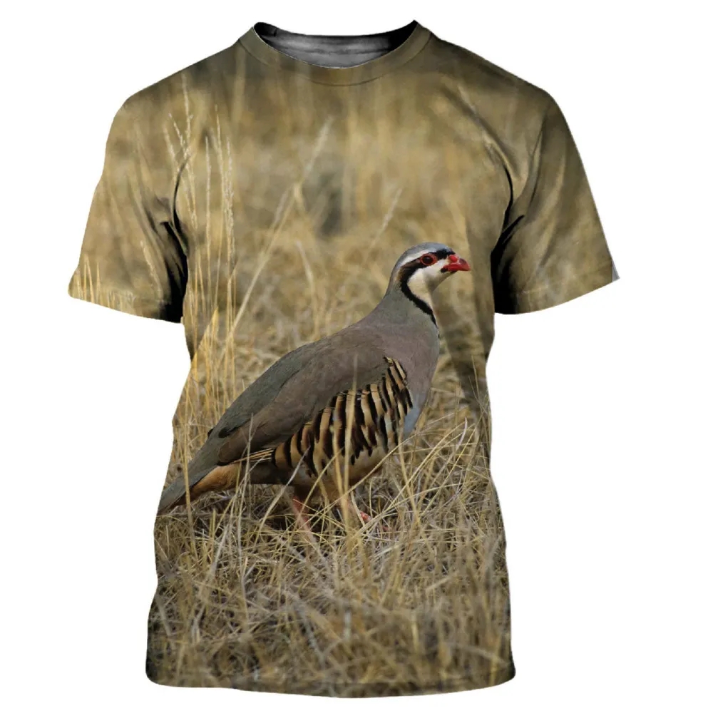 Hunting Quail - เสื้อยืดคอกลมผู้ชายลายพรางลายสัตว์นกกระทาล่าสัตว์ฤดูร้อนใหม่แขนลำลองขาสั้นขนาดใหญ่ทันสมัย M