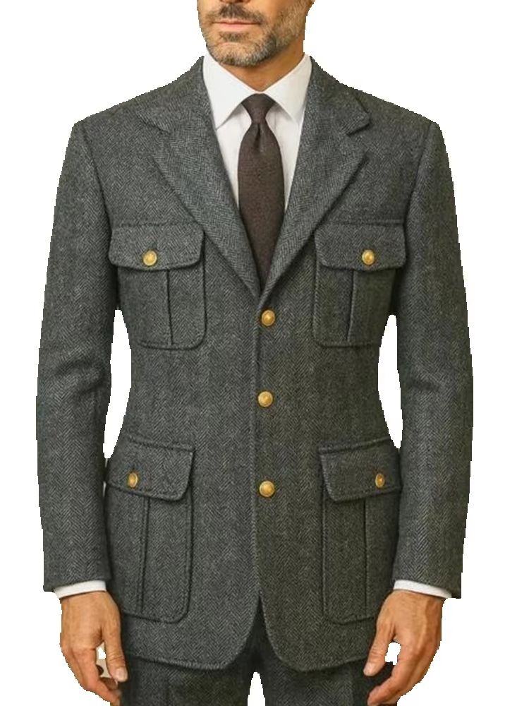 ชุดสูทลายก้างปลาสีเทาสำหรับผู้ - Safari Outdoor Hunting Jackets บทวิจารณ์และราคา